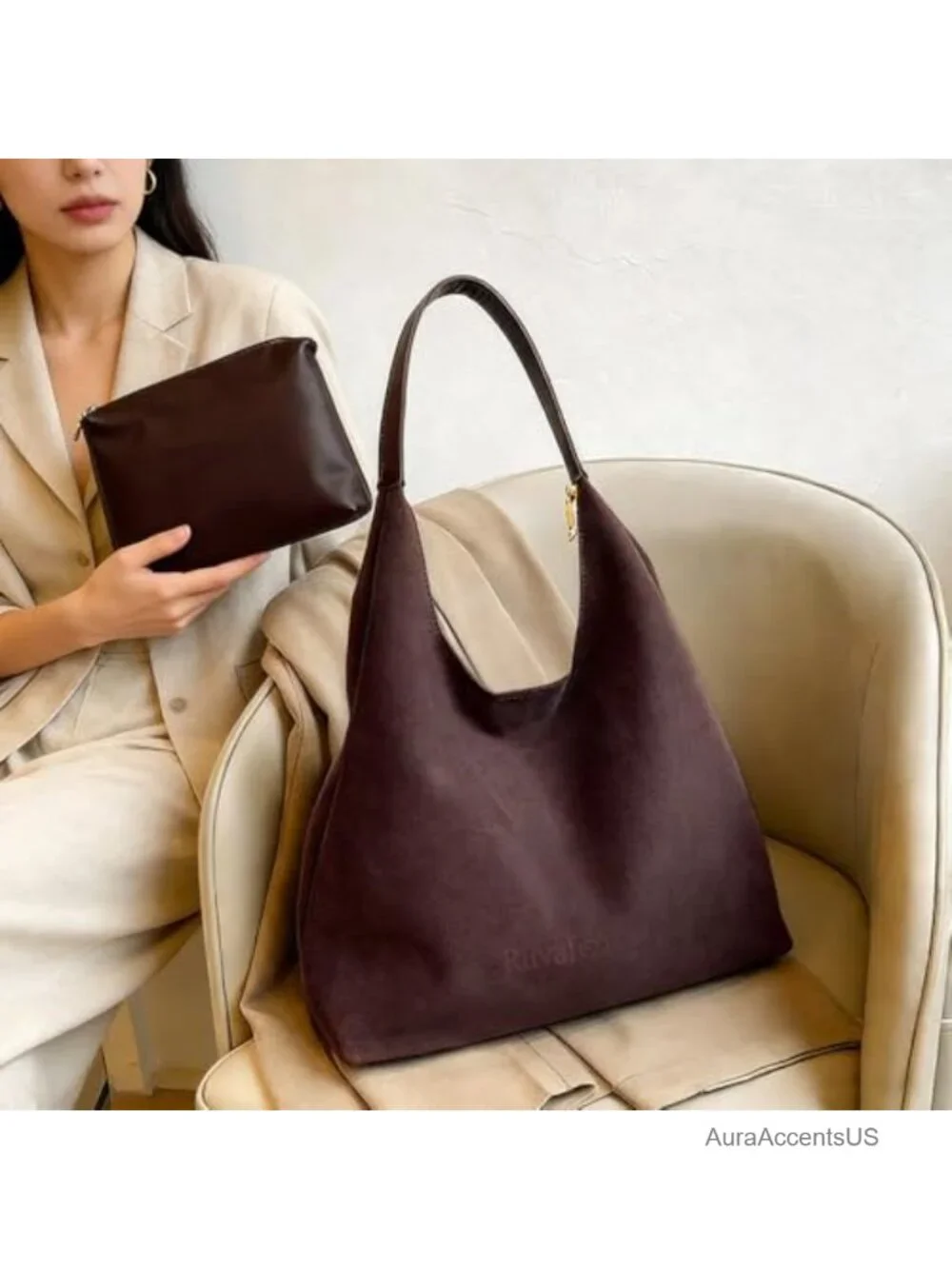 Suede Shoulder Bag Women Large Hobo Tote Purse Zipper